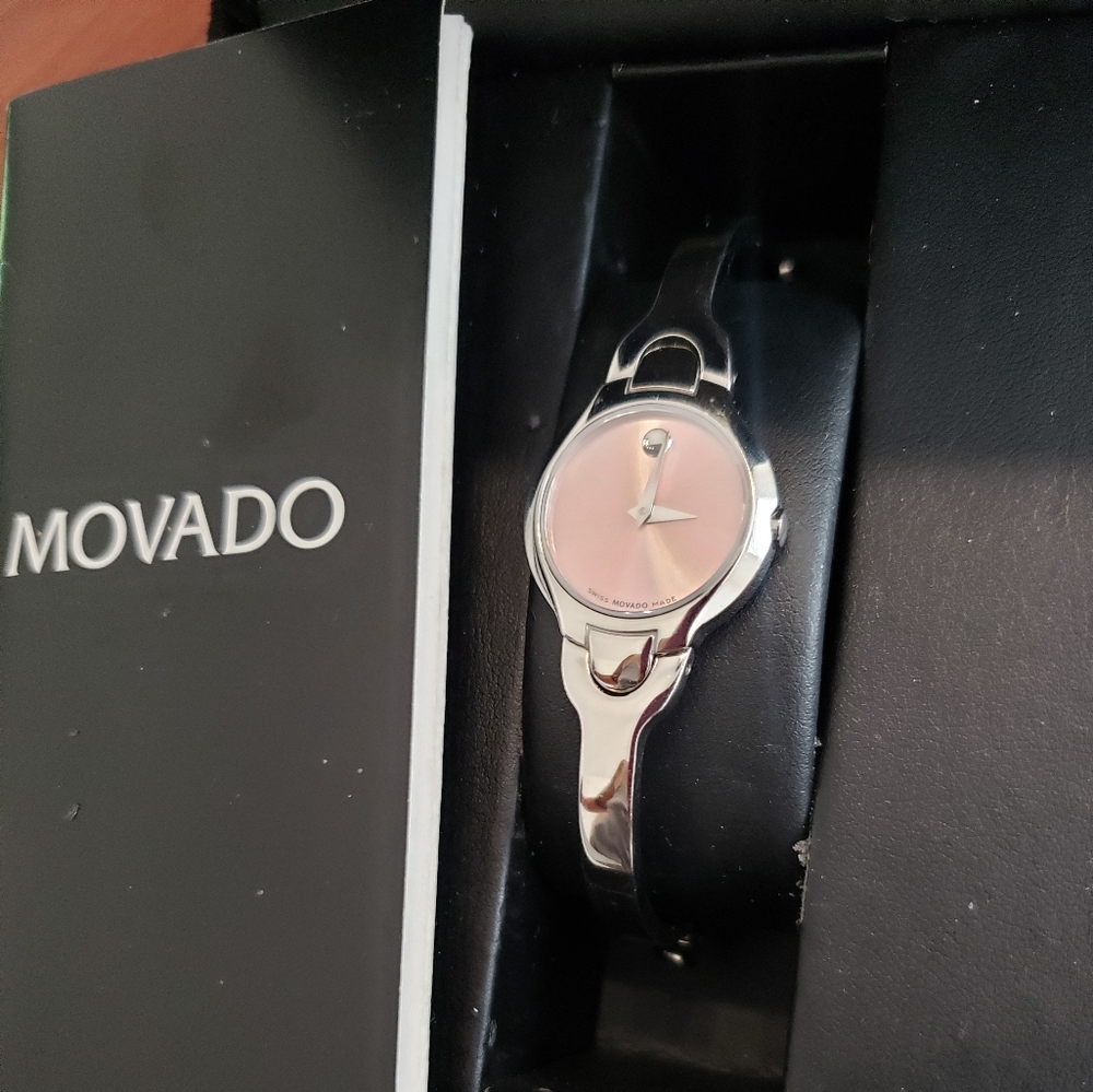 Movado Pink Face Bangle Watch 0605284
